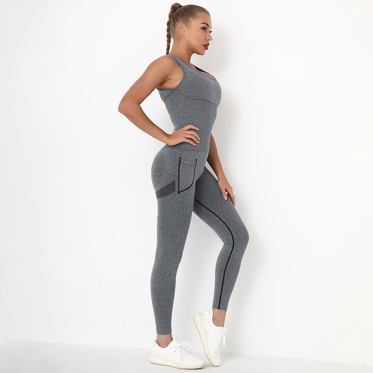 O-neck One-piece Sports Sets Women Sleeveless Gym Jumpsuits Sports Suit With Seamless Strap Cross Dance Rompers Fitness Bodysuit