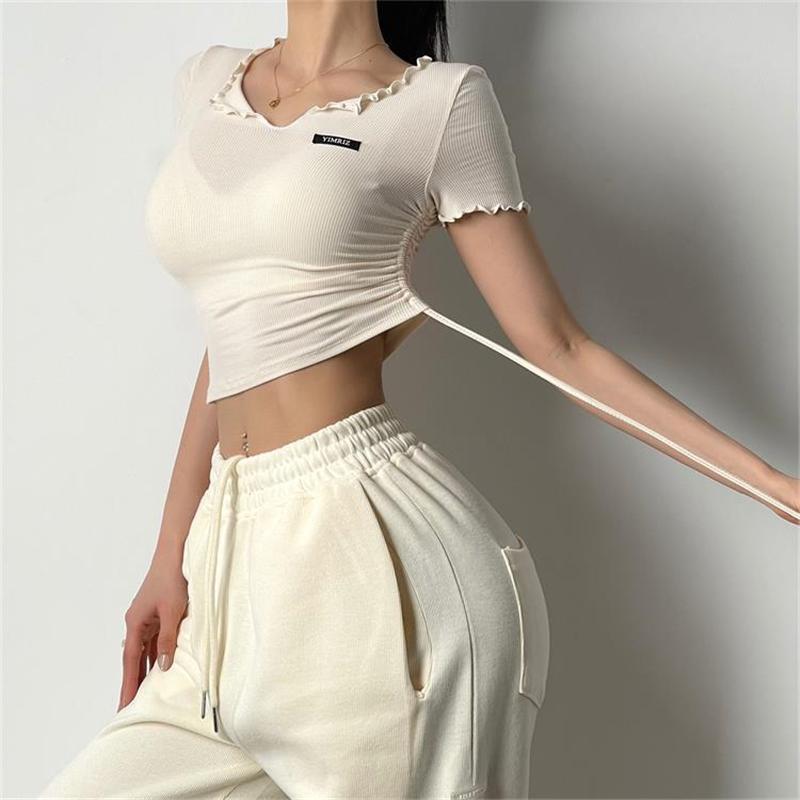 Women Minimal Letter Workout Shirts Women Summer Knited Sports T-Shirts Running Tops Breathable Slim Fitness Short-Sleeve Shirt