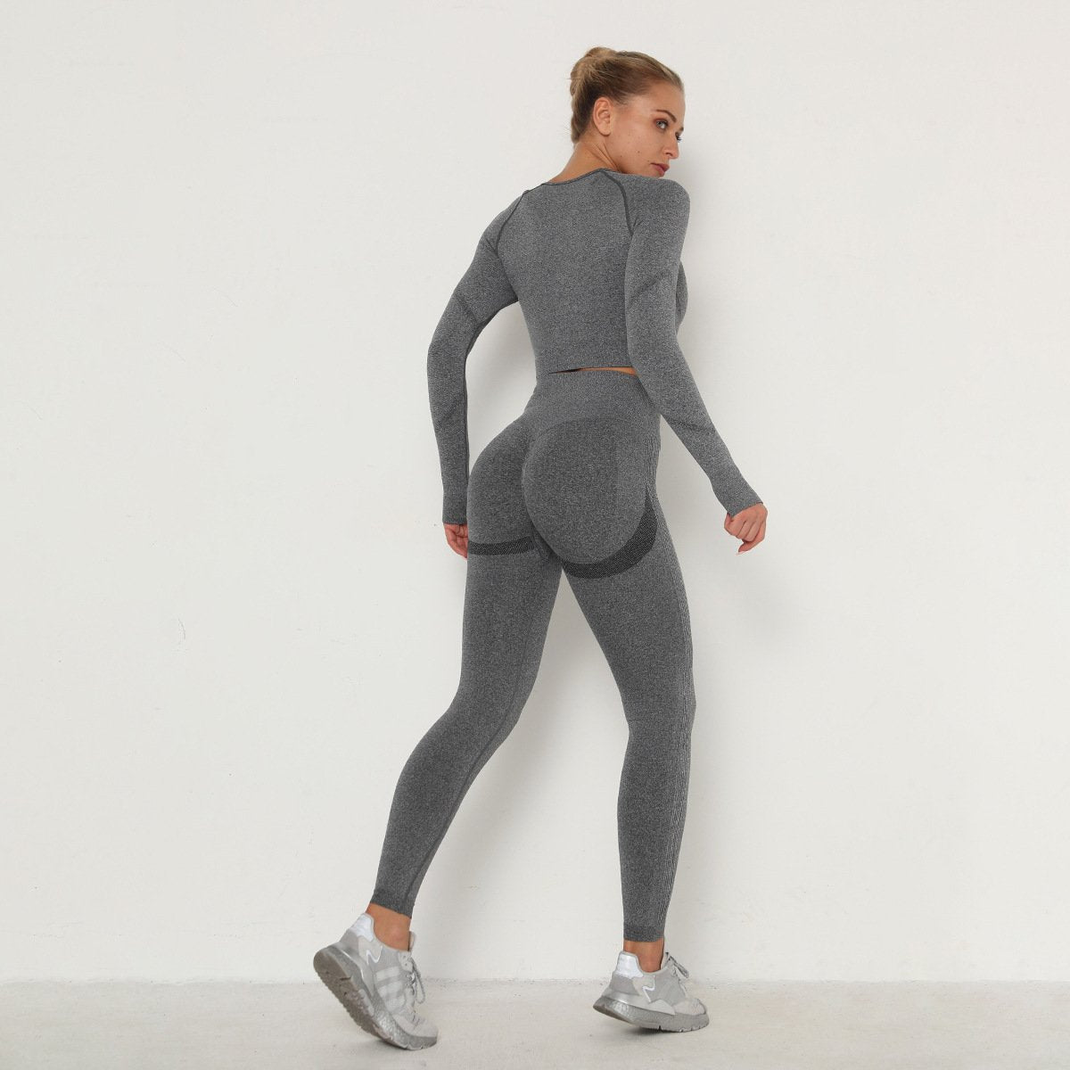 Women Seamless Gym set Fitness Sports Suits GYM Cloth Long Sleeve Shirts High Waist Running Sexy Booty Leggings Workout Pants