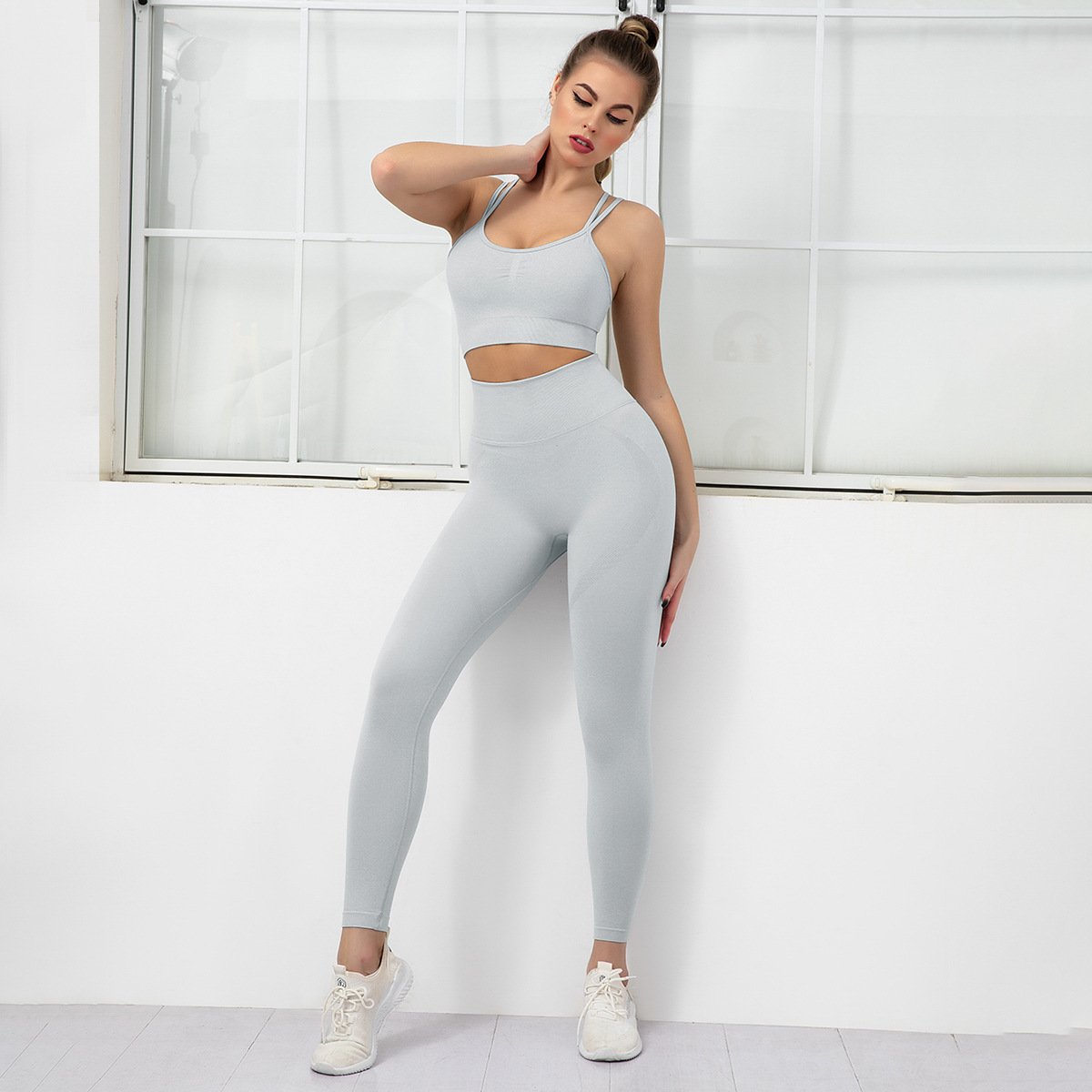 Seamless Gym Set Sport Suit 2 Piece Set 2022 New Women Gym Clothing Workout Legging Set High Waist Seamless Leggings Sport Bra T