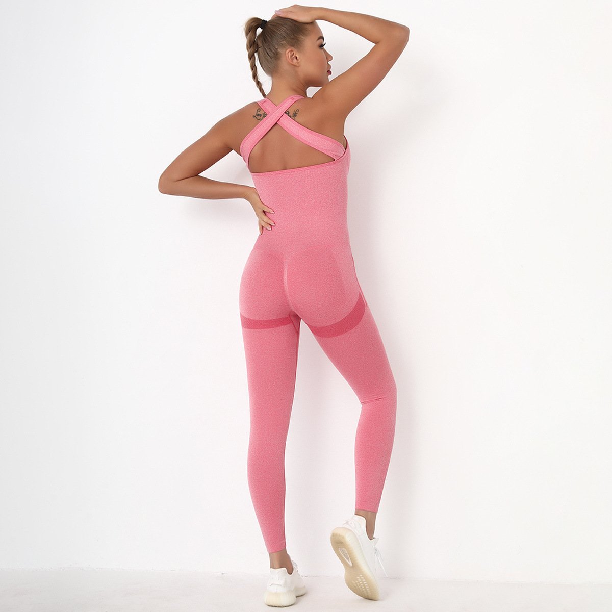 O-neck One-piece Sports Sets Women Sleeveless Gym Jumpsuits Sports Suit With Seamless Strap Cross Dance Rompers Fitness Bodysuit