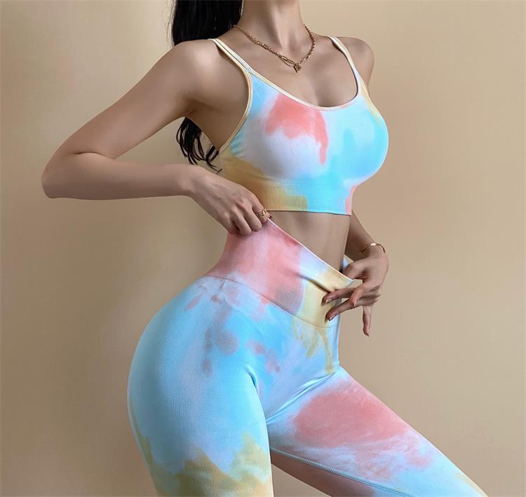 Seamless Tie-Dyed Sports Bra Women Camis Crop Top  Gym Halter Workout Tank Tops Beautiful Back High Elastic Vest