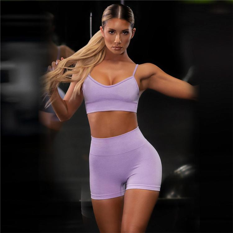 Women Sexy Seamless Shorts   Sports Bra Fitness Suit Gathering Gym Bra Quick-drying Breathable Sports Shorts Women&#39;s Short Set