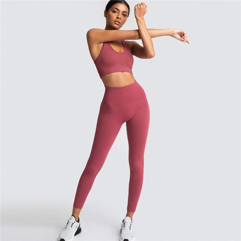 Two Piece Suit For Gym Fitness Long Sleeve Crop Top Leggings Sport Tracksuit Women Gym Clothing Ensemble Jogging Femme