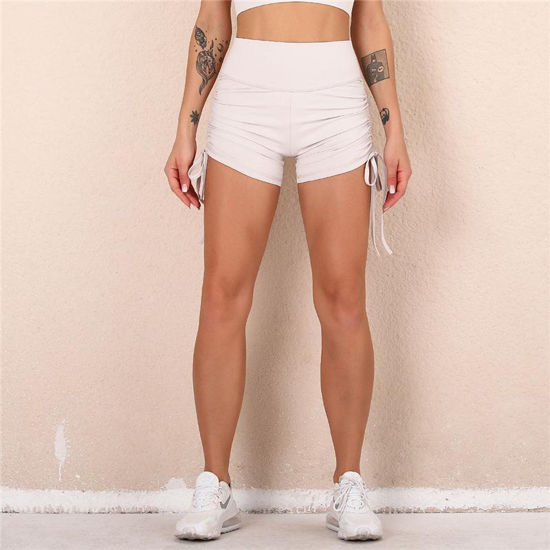 Women Elasticity Sports Shorts Side Drawstring Adjustable Length Workout Shorts Women Ribbed Seamless Gym Fitness Sport Shorts