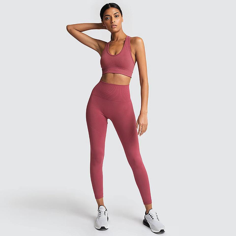 Two Piece Suit For Gym Fitness Long Sleeve Crop Top Leggings Sport Tracksuit Women Gym Clothing Ensemble Jogging Femme