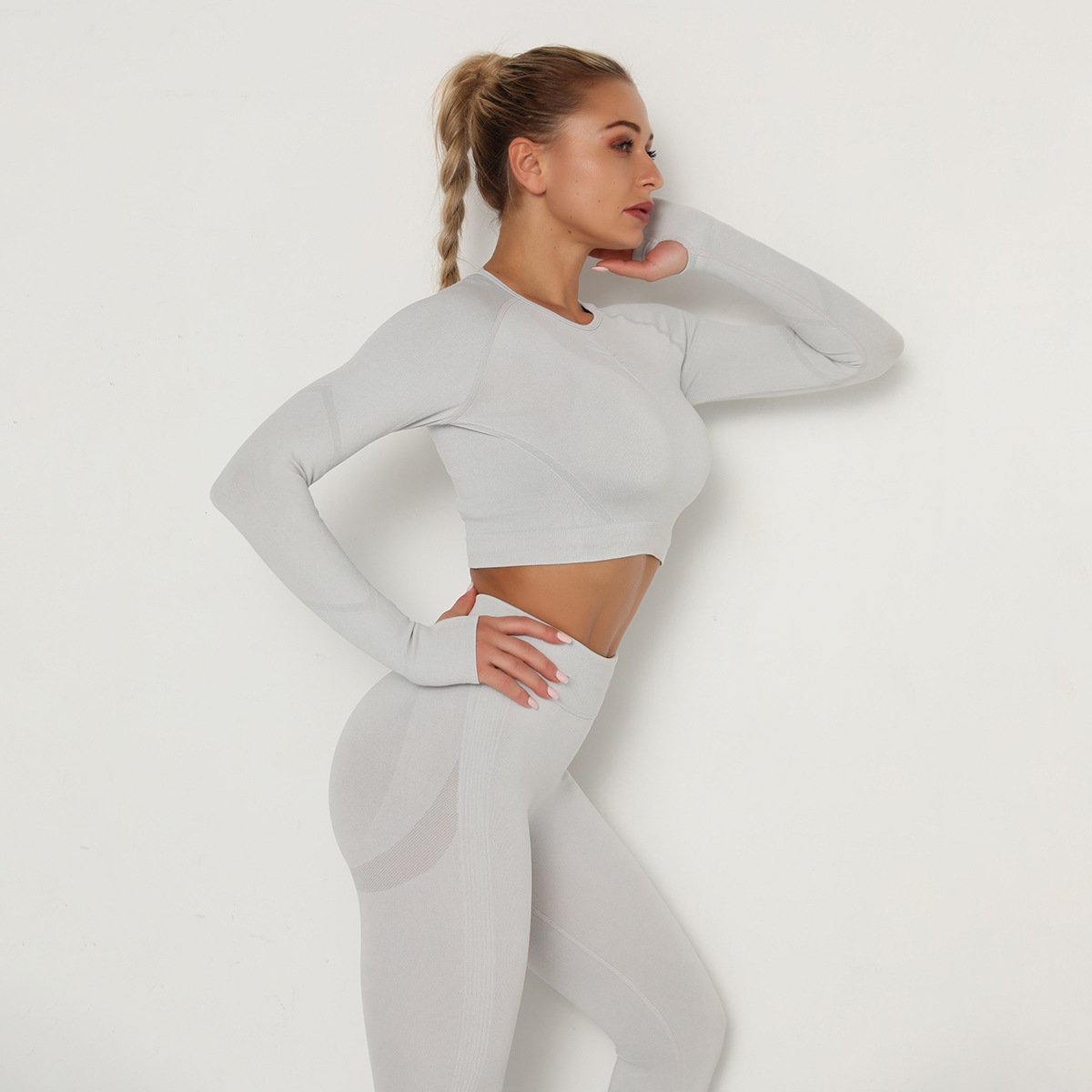 Women Seamless Gym set Fitness Sports Suits GYM Cloth Long Sleeve Shirts High Waist Running Sexy Booty Leggings Workout Pants