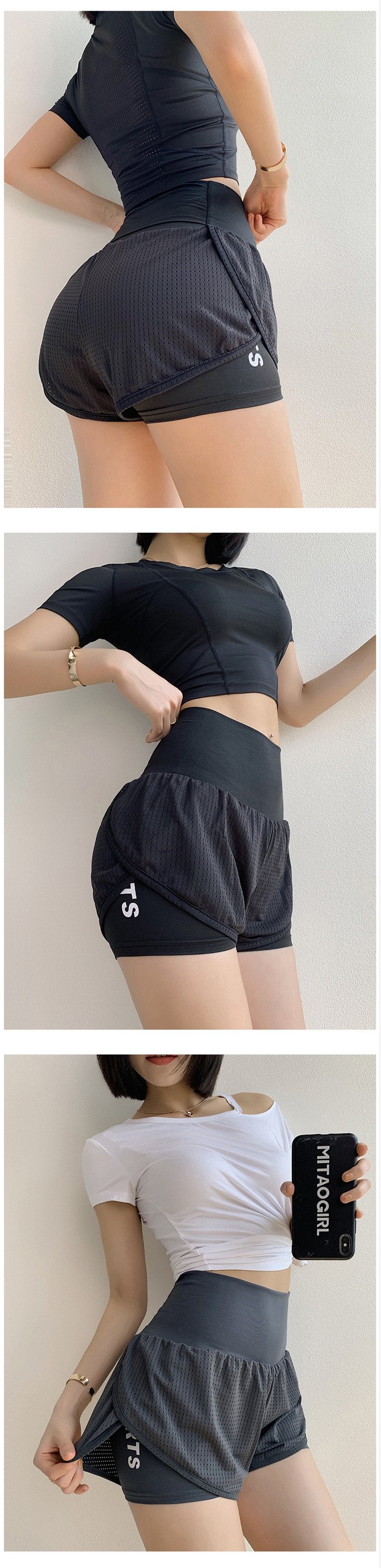 Summer High Waist Fitness Running Shorts Women 2 In 1 Marathon Quick Dry Shorts Gym Loose Sport Shorts Breathable Shorts