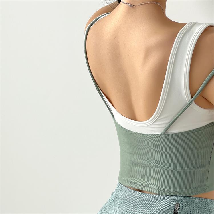 Sports Underwear Women's Fake 2 In 1 Wide Shoulder Straps Gather Shockproof Bra Fitness Clothes Quick-Drying Vest Running Tops