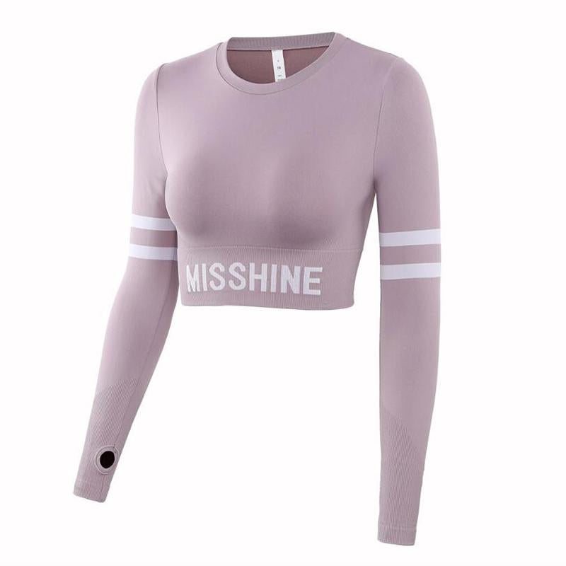 Seamless Long Sleeves Women&#39;s Round Neck Skinny Shirt Gym Workout Running Crop Shirts Female Thumb Breathable Sport T-Shirts