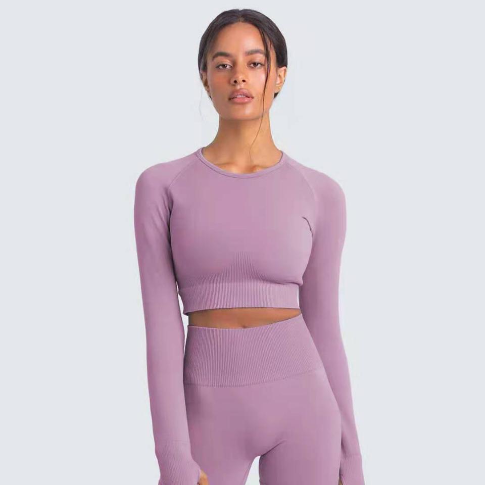 Two Piece Suit For Gym Fitness Long Sleeve Crop Top Leggings Sport Tracksuit Women Gym Clothing Ensemble Jogging Femme