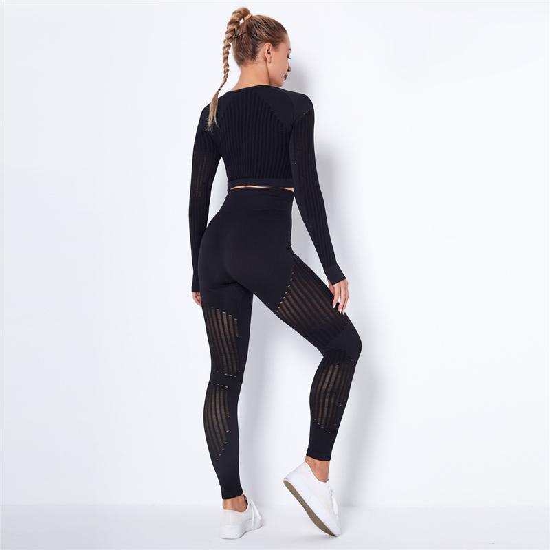 Women Sport Suit 2 Piece Fitness Tracksuit Set Gym Workout Clothes Long Sleeve Crop Top   High Waist Running Legging Fitness Set