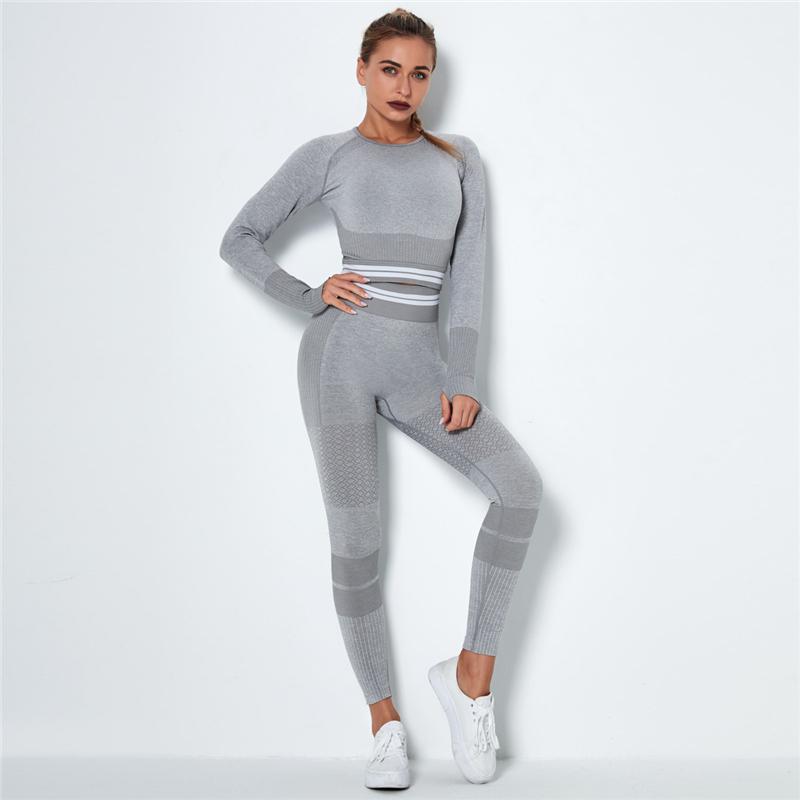 Seamless Sport Set Women Crop Top T-shirt   High Waist Legging Pants 2 Piece Fitness Suit Gym Workout Outfit Fitness Push Up Set