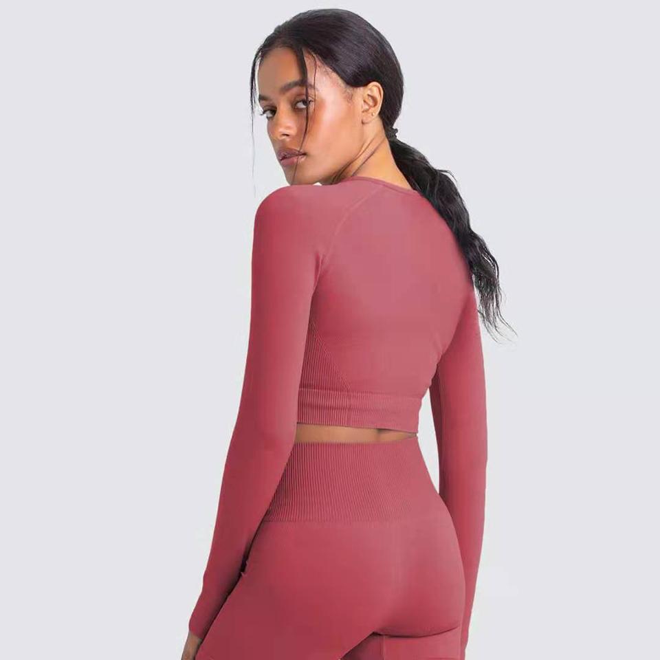 Two Piece Suit For Gym Fitness Long Sleeve Crop Top Leggings Sport Tracksuit Women Gym Clothing Ensemble Jogging Femme