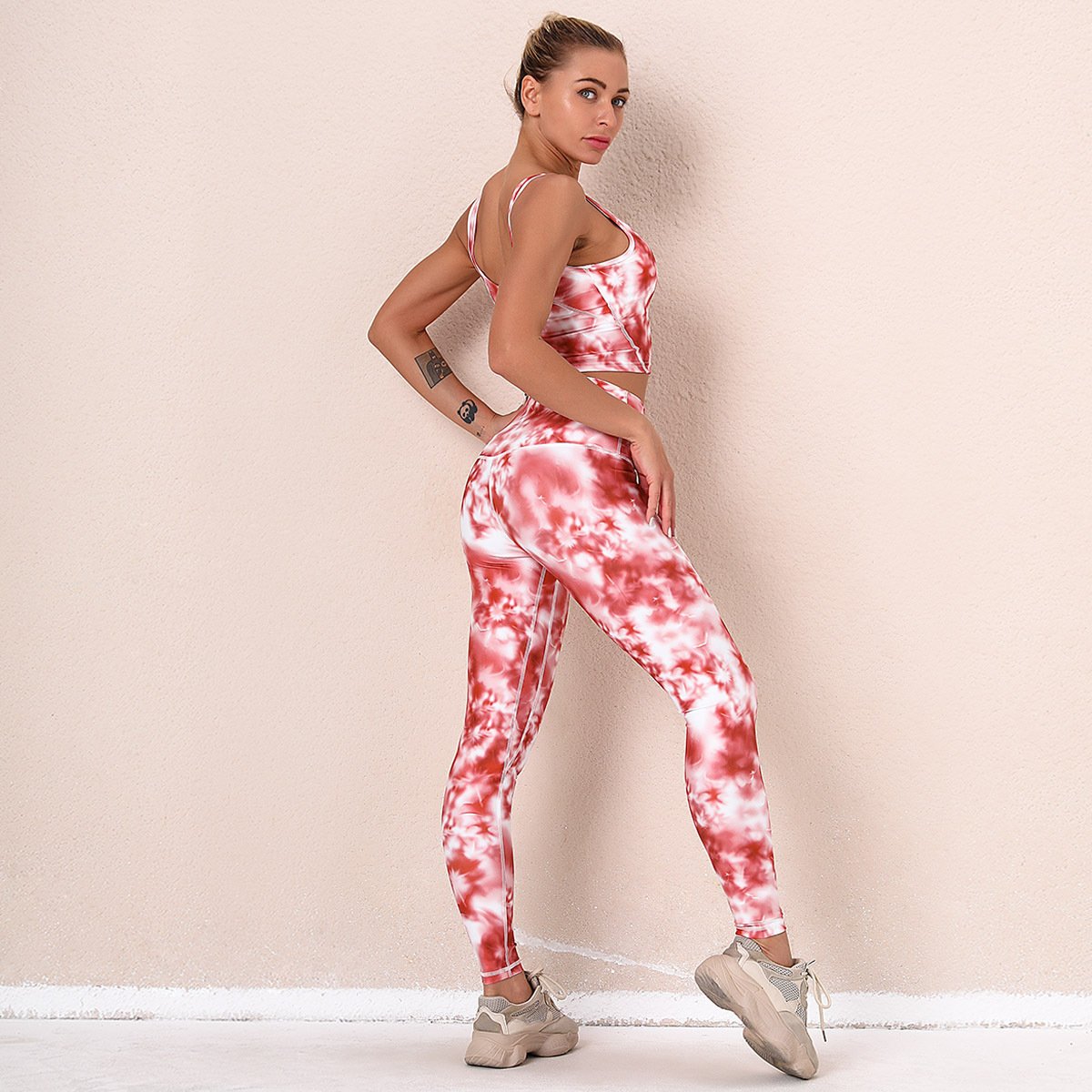 Summer New Women's Sportswear Fitness Leggings Set Push Up Colorful Tie-dye Sets Gym Bra Crop Vest Women Clothing Sexy 2Pcs Suit