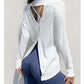 Spring Loose Round Neck Long-Sleeve Sports Shirt Women&#39;s Sweat-Absorbent Quick-Drying Knitted Running Fitness Top Casual t-Shirt
