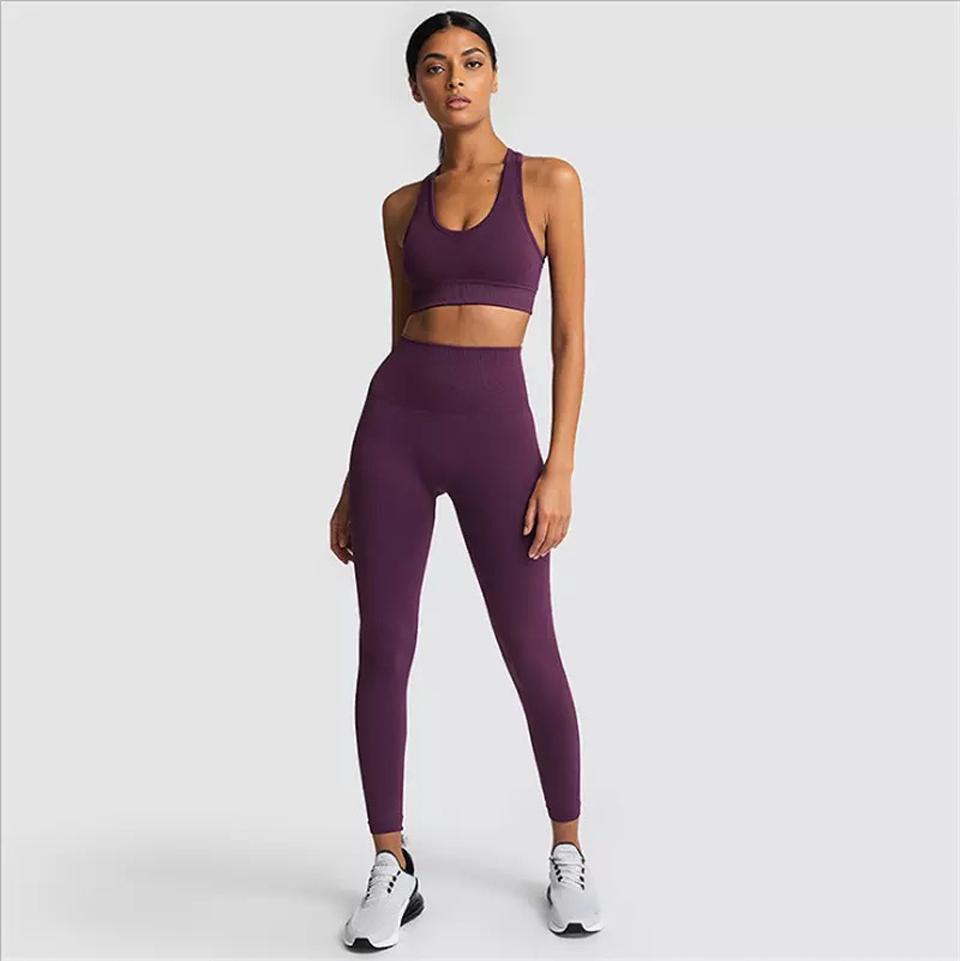 Two Piece Suit For Gym Fitness Long Sleeve Crop Top Leggings Sport Tracksuit Women Gym Clothing Ensemble Jogging Femme