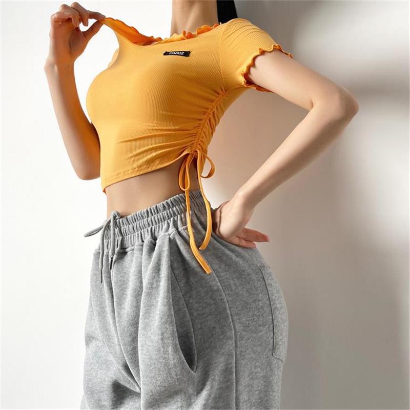 Women Minimal Letter Workout Shirts Women Summer Knited Sports T-Shirts Running Tops Breathable Slim Fitness Short-Sleeve Shirt