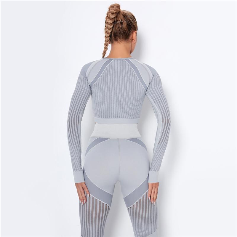 Women Seamless Crop Top Workout Flexible Four-way Knit Sports Tops Athletic Fitness Clothing Running Long Sleeve Sports Tops Gym