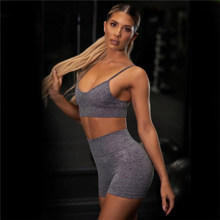 Women Sexy Seamless Shorts   Sports Bra Fitness Suit Gathering Gym Bra Quick-drying Breathable Sports Shorts Women&#39;s Short Set