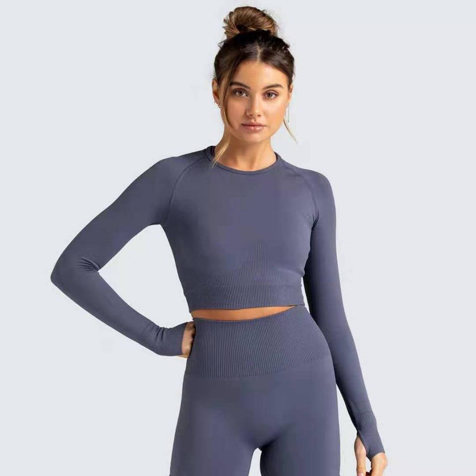 Two Piece Suit For Gym Fitness Long Sleeve Crop Top Leggings Sport Tracksuit Women Gym Clothing Ensemble Jogging Femme