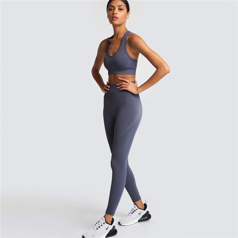 Two Piece Suit For Gym Fitness Long Sleeve Crop Top Leggings Sport Tracksuit Women Gym Clothing Ensemble Jogging Femme