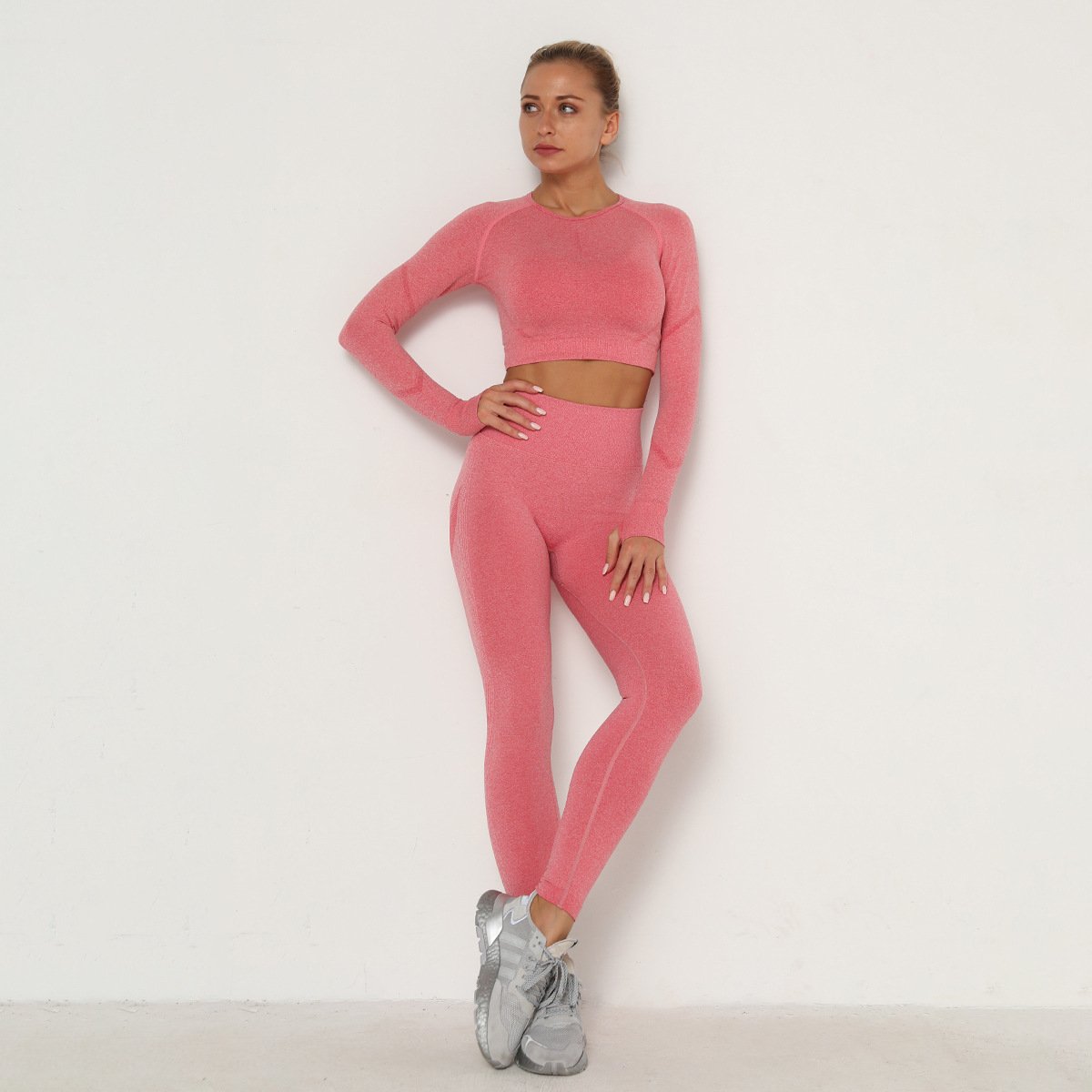 Women Seamless Gym set Fitness Sports Suits GYM Cloth Long Sleeve Shirts High Waist Running Sexy Booty Leggings Workout Pants