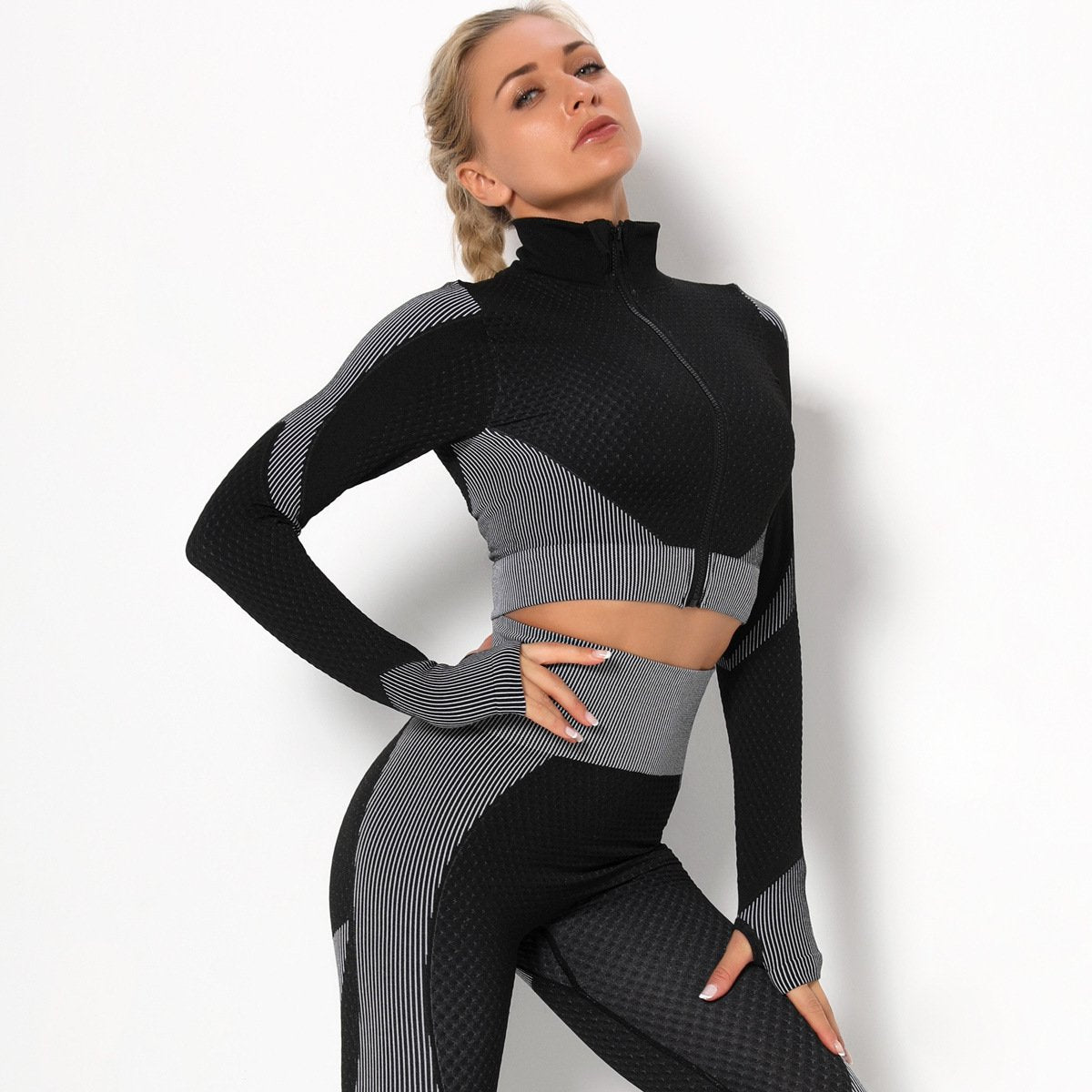 Women Autumn winter Gym Jacket Seamless Knitted Running Workout Sports Shirt Zipper Cardigan Long Sleeve Women&#39;s Fitness Wear