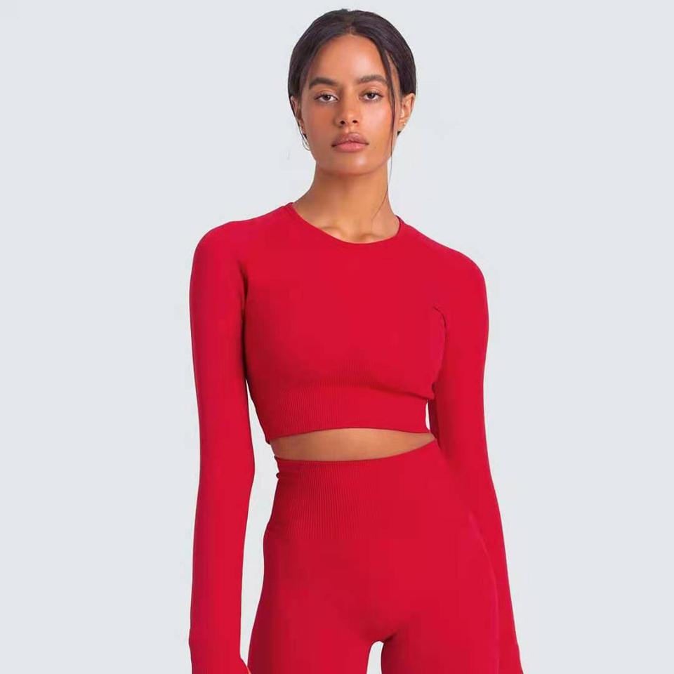 Two Piece Suit For Gym Fitness Long Sleeve Crop Top Leggings Sport Tracksuit Women Gym Clothing Ensemble Jogging Femme