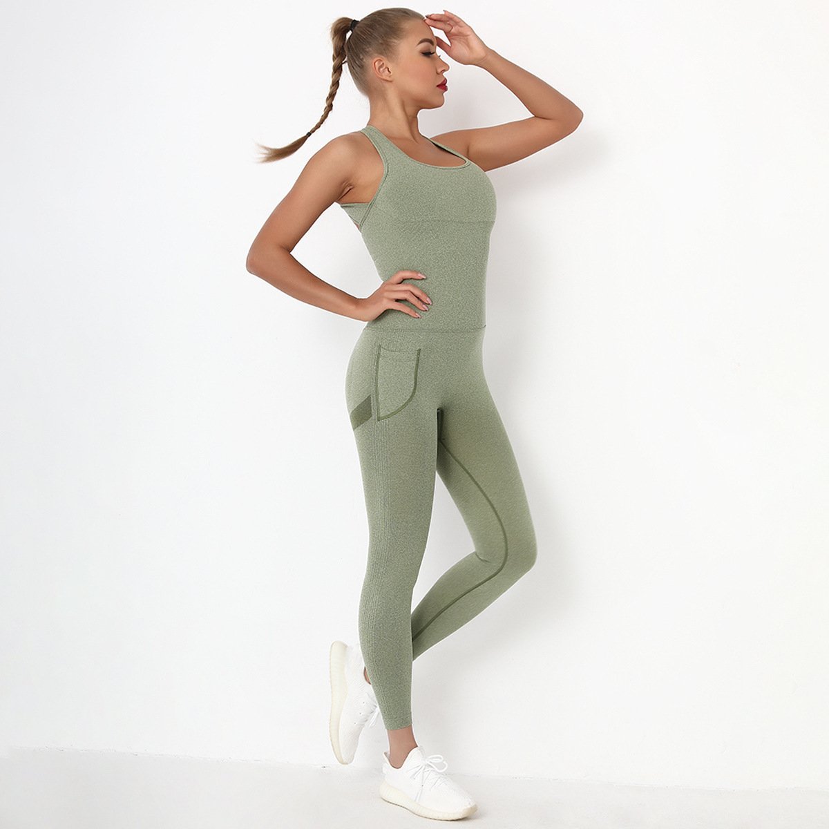 O-neck One-piece Sports Sets Women Sleeveless Gym Jumpsuits Sports Suit With Seamless Strap Cross Dance Rompers Fitness Bodysuit