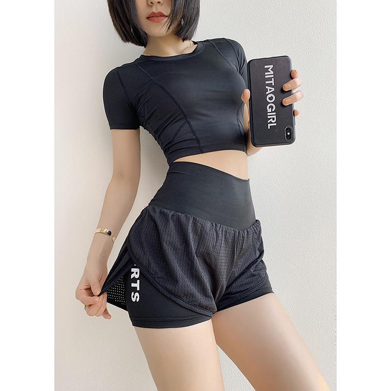 Summer High Waist Fitness Running Shorts Women 2 In 1 Marathon Quick Dry Shorts Gym Loose Sport Shorts Breathable Shorts