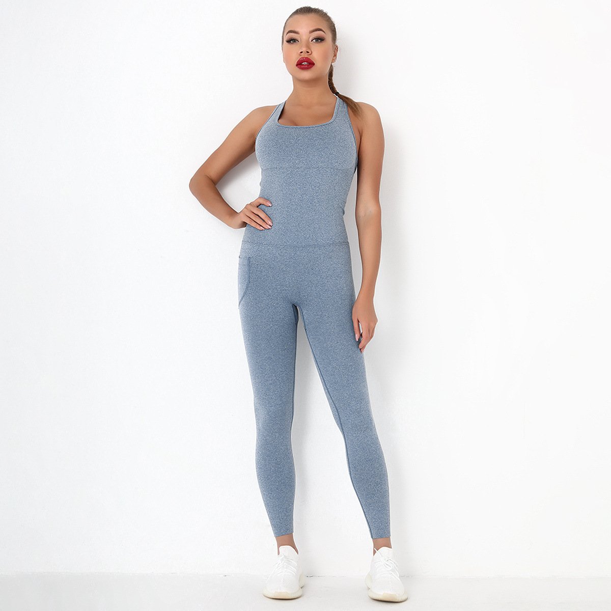 O-neck One-piece Sports Sets Women Sleeveless Gym Jumpsuits Sports Suit With Seamless Strap Cross Dance Rompers Fitness Bodysuit