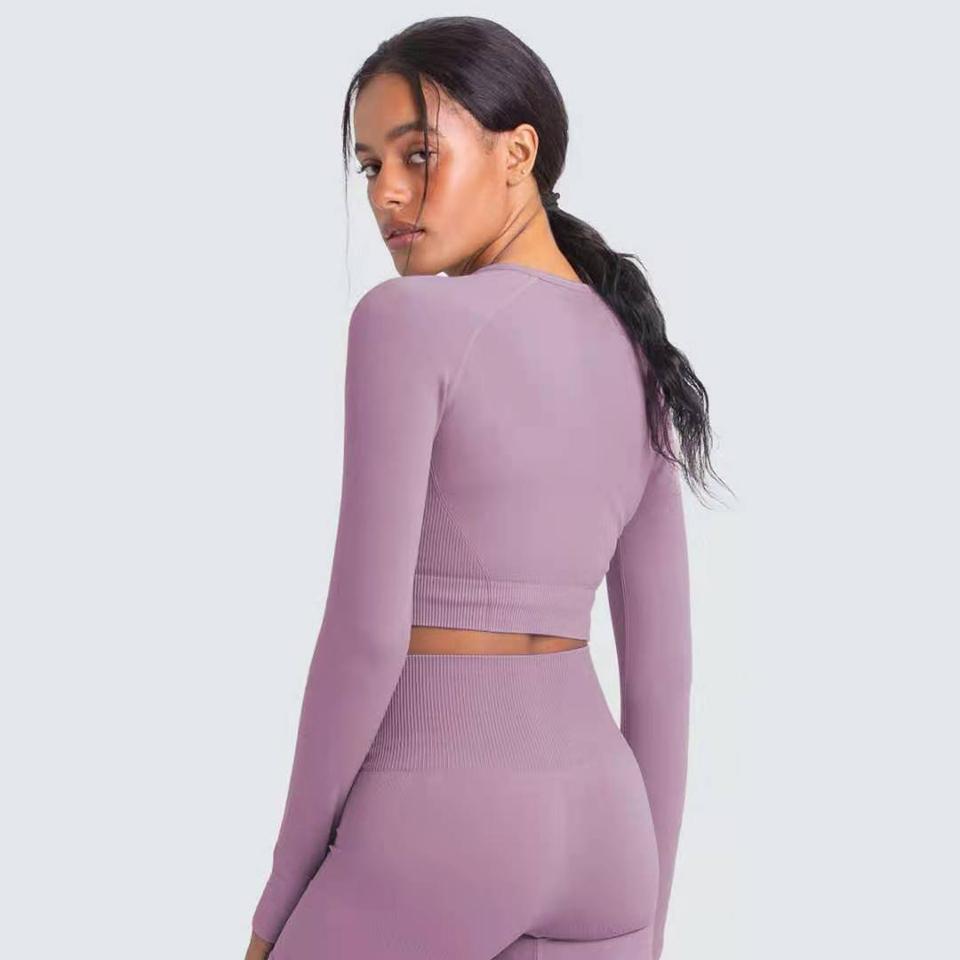 Two Piece Suit For Gym Fitness Long Sleeve Crop Top Leggings Sport Tracksuit Women Gym Clothing Ensemble Jogging Femme