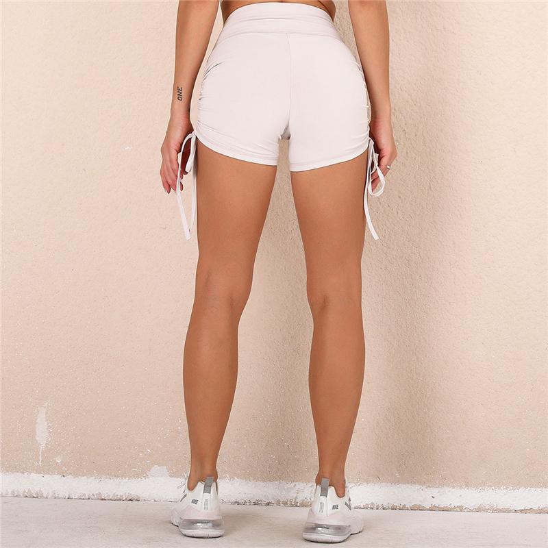 Women Elasticity Sports Shorts Side Drawstring Adjustable Length Workout Shorts Women Ribbed Seamless Gym Fitness Sport Shorts