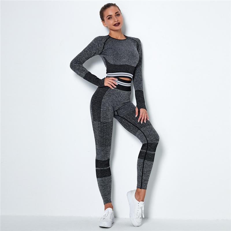 Seamless Sport Set Women Crop Top T-shirt   High Waist Legging Pants 2 Piece Fitness Suit Gym Workout Outfit Fitness Push Up Set