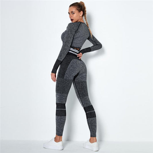 Seamless Sport Set Women Crop Top T-shirt   High Waist Legging Pants 2 Piece Fitness Suit Gym Workout Outfit Fitness Push Up Set