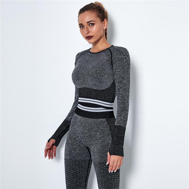 Seamless Sport Set Women Crop Top T-shirt   High Waist Legging Pants 2 Piece Fitness Suit Gym Workout Outfit Fitness Push Up Set