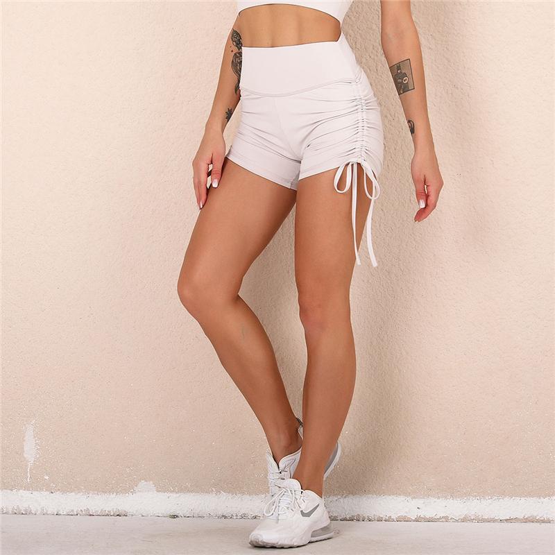 Women Elasticity Sports Shorts Side Drawstring Adjustable Length Workout Shorts Women Ribbed Seamless Gym Fitness Sport Shorts