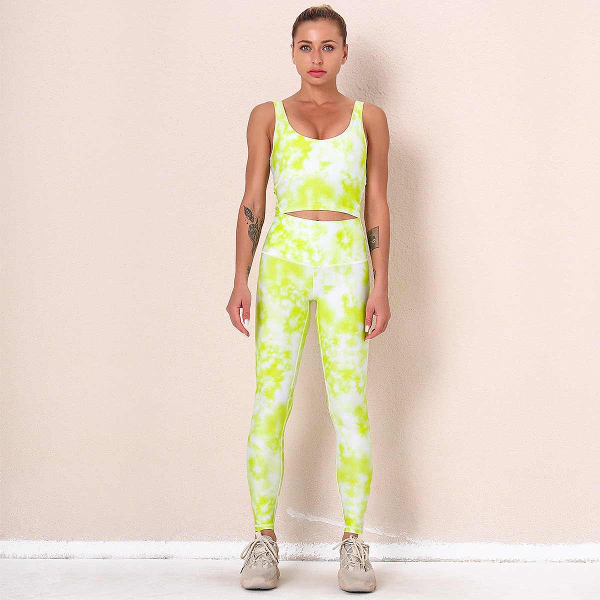 Summer New Women's Sportswear Fitness Leggings Set Push Up Colorful Tie-dye Sets Gym Bra Crop Vest Women Clothing Sexy 2Pcs Suit