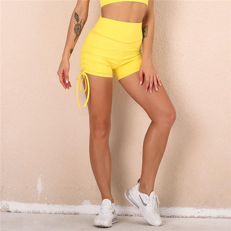 Women Elasticity Sports Shorts Side Drawstring Adjustable Length Workout Shorts Women Ribbed Seamless Gym Fitness Sport Shorts