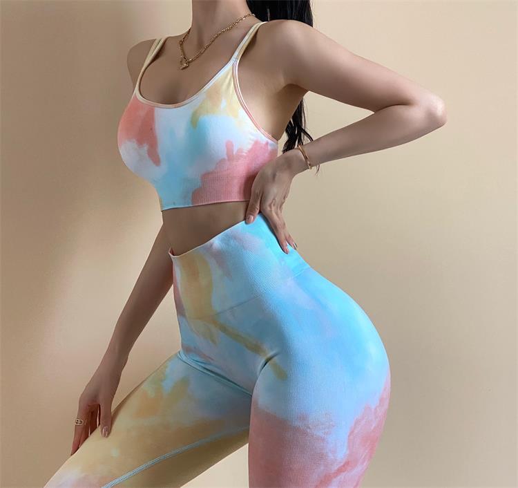 Seamless Tie-Dyed Sports Bra Women Camis Crop Top  Gym Halter Workout Tank Tops Beautiful Back High Elastic Vest