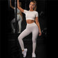 Nudity Women Seamless Sport Sets Fitness Short Sleeve   High Waist Leggings 2 Piece Gym Set Sports Suit Fitness Top Shirt suit