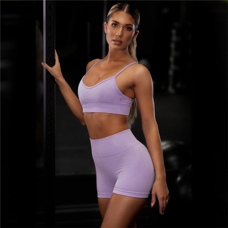 Women Sexy Seamless Shorts   Sports Bra Fitness Suit Gathering Gym Bra Quick-drying Breathable Sports Shorts Women&#39;s Short Set