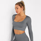 Solid Seamless Gym Shirts for Women Vital Seamless Long Sleeve Crop Top Thumb Hole Fitted Gym Top Shirts Workout Running clothes