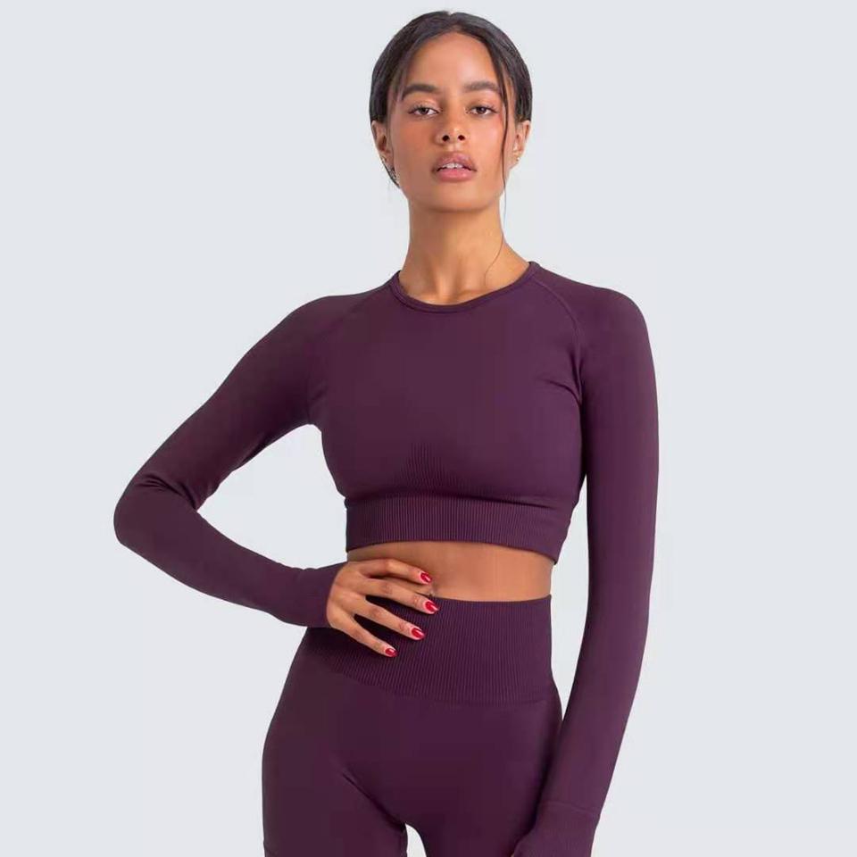 Two Piece Suit For Gym Fitness Long Sleeve Crop Top Leggings Sport Tracksuit Women Gym Clothing Ensemble Jogging Femme