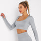 Solid Seamless Gym Shirts for Women Vital Seamless Long Sleeve Crop Top Thumb Hole Fitted Gym Top Shirts Workout Running clothes
