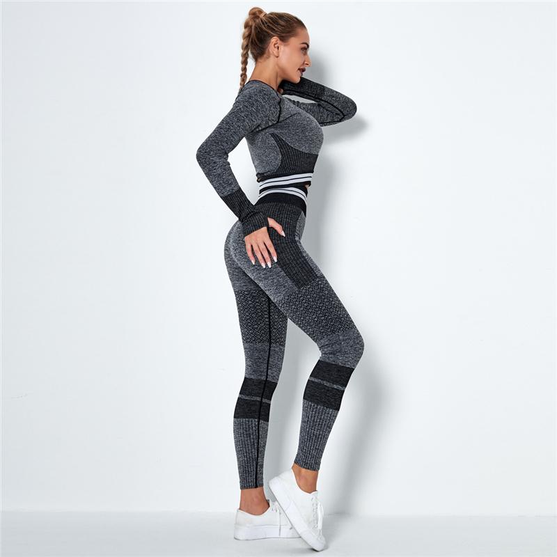 Seamless Sport Set Women Crop Top T-shirt   High Waist Legging Pants 2 Piece Fitness Suit Gym Workout Outfit Fitness Push Up Set