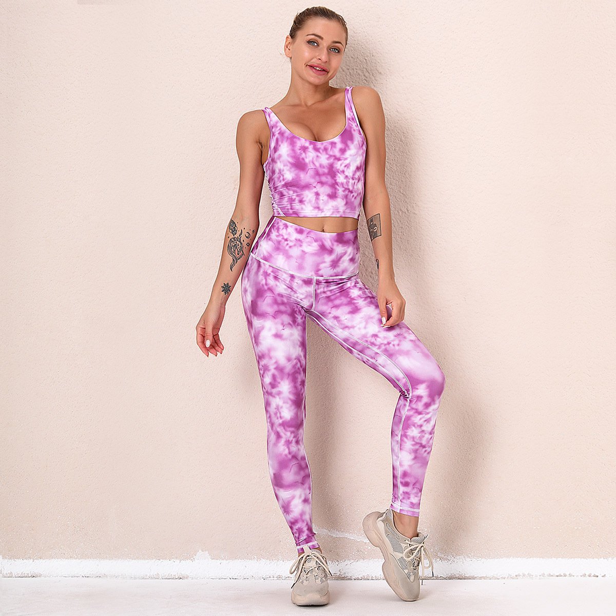 Summer New Women's Sportswear Fitness Leggings Set Push Up Colorful Tie-dye Sets Gym Bra Crop Vest Women Clothing Sexy 2Pcs Suit