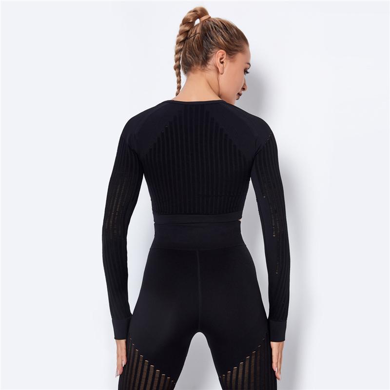 Women Seamless Crop Top Workout Flexible Four-way Knit Sports Tops Athletic Fitness Clothing Running Long Sleeve Sports Tops Gym