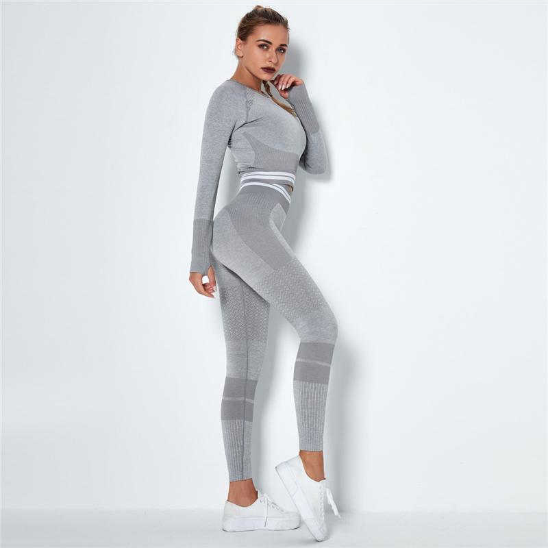 Seamless Sport Set Women Crop Top T-shirt   High Waist Legging Pants 2 Piece Fitness Suit Gym Workout Outfit Fitness Push Up Set